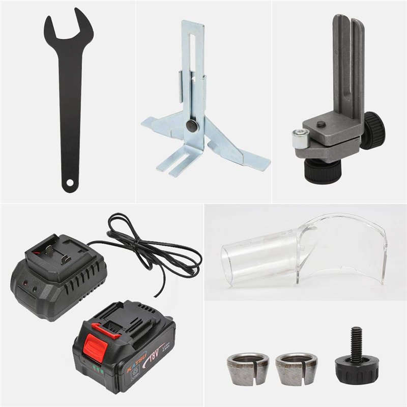 Image secondaire de KATSU Ensemble d'Affleureuse à Bois Défonceuse sans Fil 18V avec 3 Bases + 3 Pinces de 6 mm, 8 mm et 10 mm + Batterie 4,0 Ah et