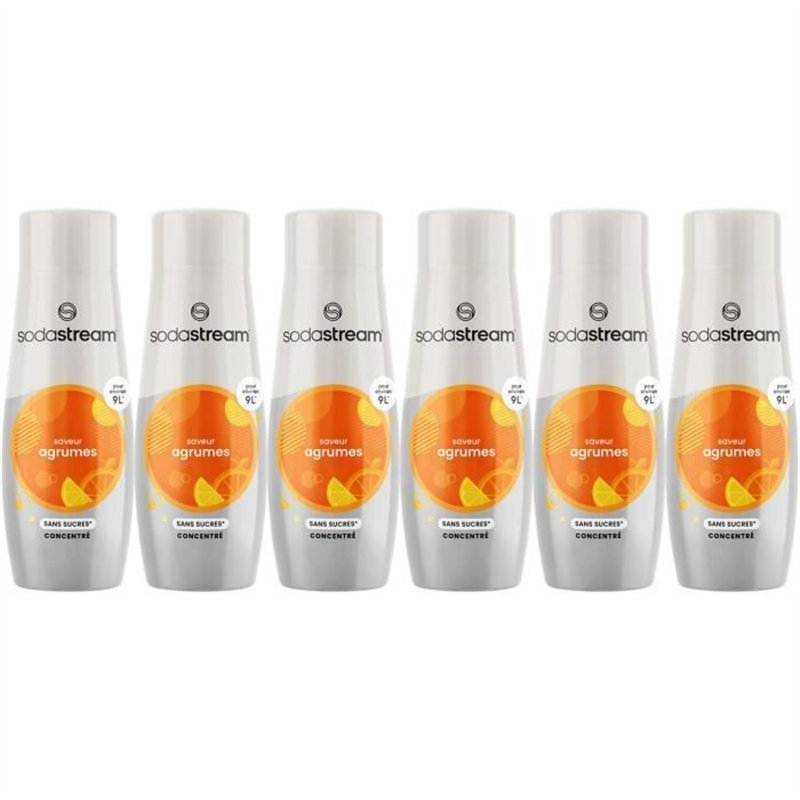 Concentrés SODASTREAM - Lot de 6 concentrés Agrumes sans sucres - Jusqu'à 54L de boissons - 440 ml
