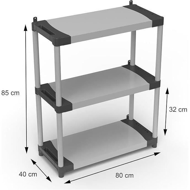 Image secondaire de Étagere plastique - TOOD - 3 tablettes - Charge 80 kg par tablette - 80x40x85 cm - Noir/gris