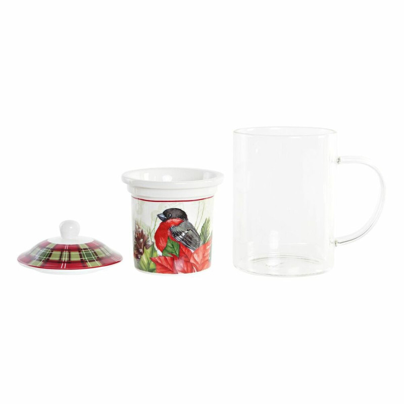 Image secondaire de Tasse à infusion DKD Home Decor Oiseau Verre Porcelaine Rouge (300 ml) (2 Unités)