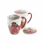 Tasse à infusion DKD Home Decor Oiseau Porcelaine Rouge Vert (380 ml) (2 Unités)