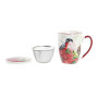 Tasse à infusion DKD Home Decor Oiseau Porcelaine Rouge Vert (380 ml) (2 Unités)