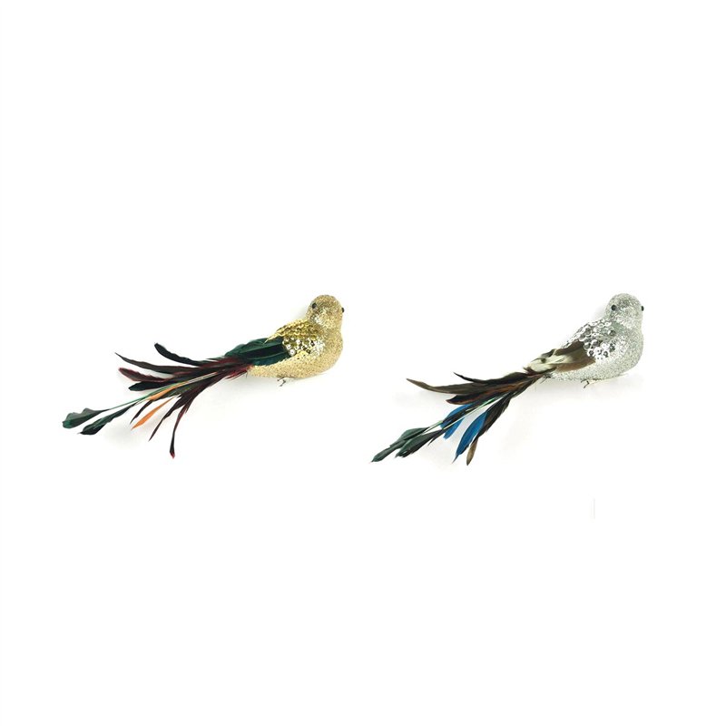 Décorations de Noël DKD Home Decor Polyester Oiseau Paillettes (26 x 5 x 7 cm) (2 Unités)