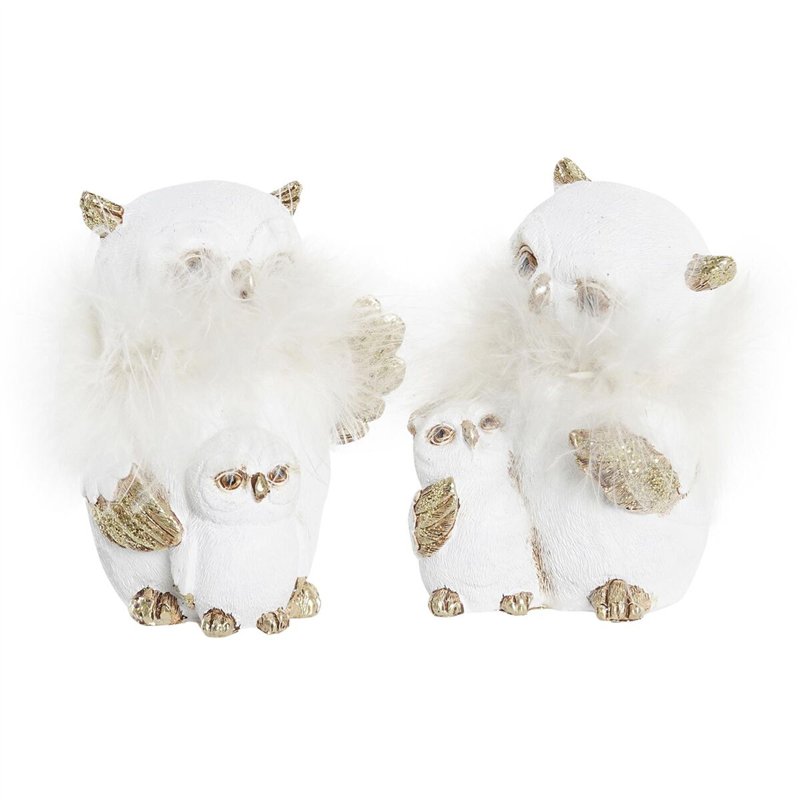 Décorations de Noël DKD Home Decor Hibou Résine (7,5 x 7 x 10 cm) (2 Unités)
