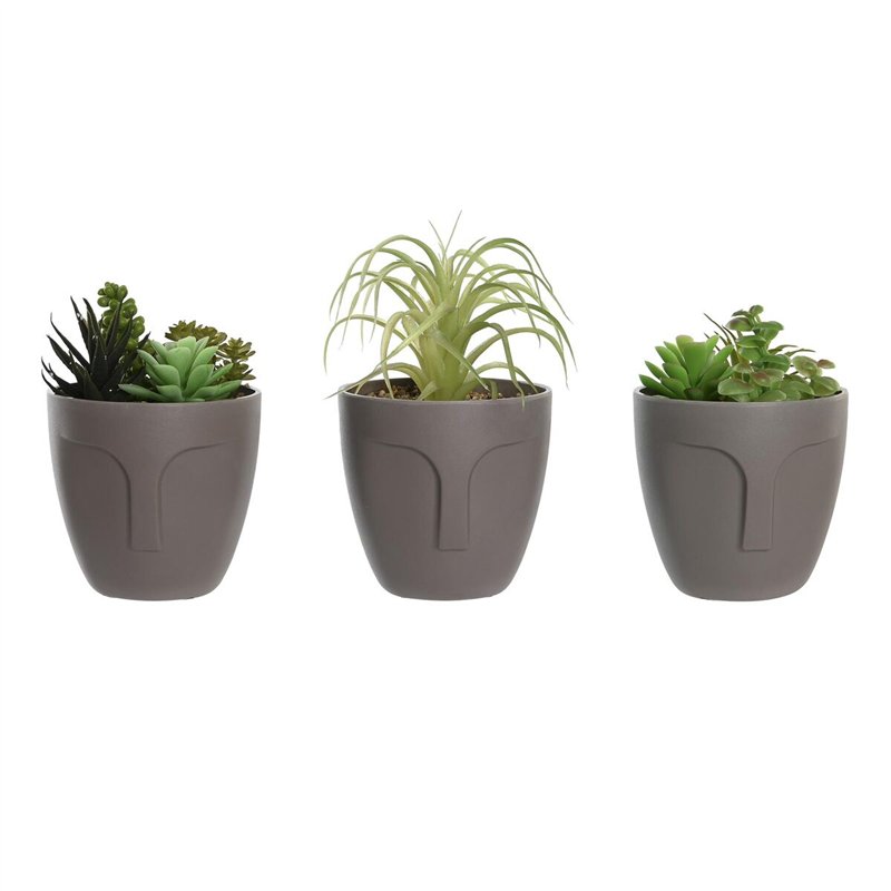 Plante décorative DKD Home Decor Gris Beige Polyéthylène Vert polypropylène (11 x 11 x 15 cm) (3 Unités)