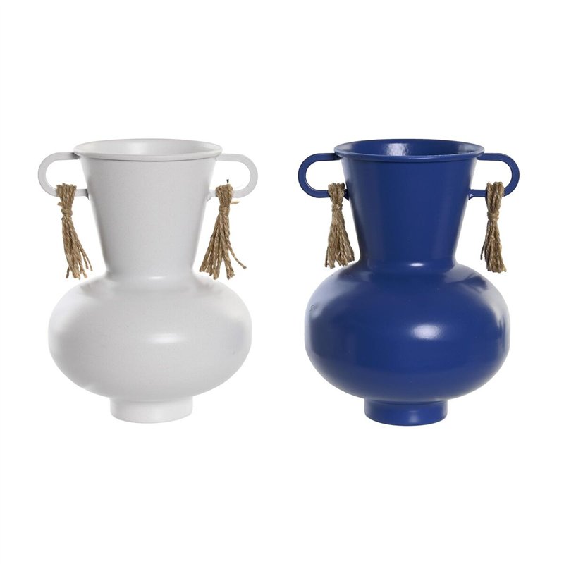 Vase DKD Home Decor Métal Blanc Blue marine (12 x 12 x 16 cm) (2 Unités)