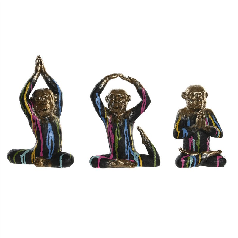 Figurine Décorative DKD Home Decor Doré Résine Multicouleur Singe Moderne (19 x 12 x 24,5 cm) (3 Unités)