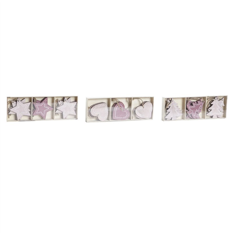 Décoration Suspendue DKD Home Decor Rose Rose clair Bois 6,5 x 1 x 6,5 cm (9 Pièces) (3 Unités)