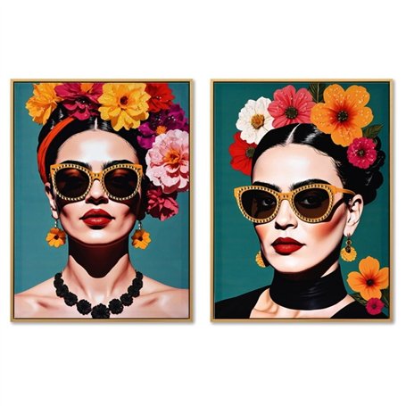 Cadre Home ESPRIT Turquoise Fleurs Laqué 52