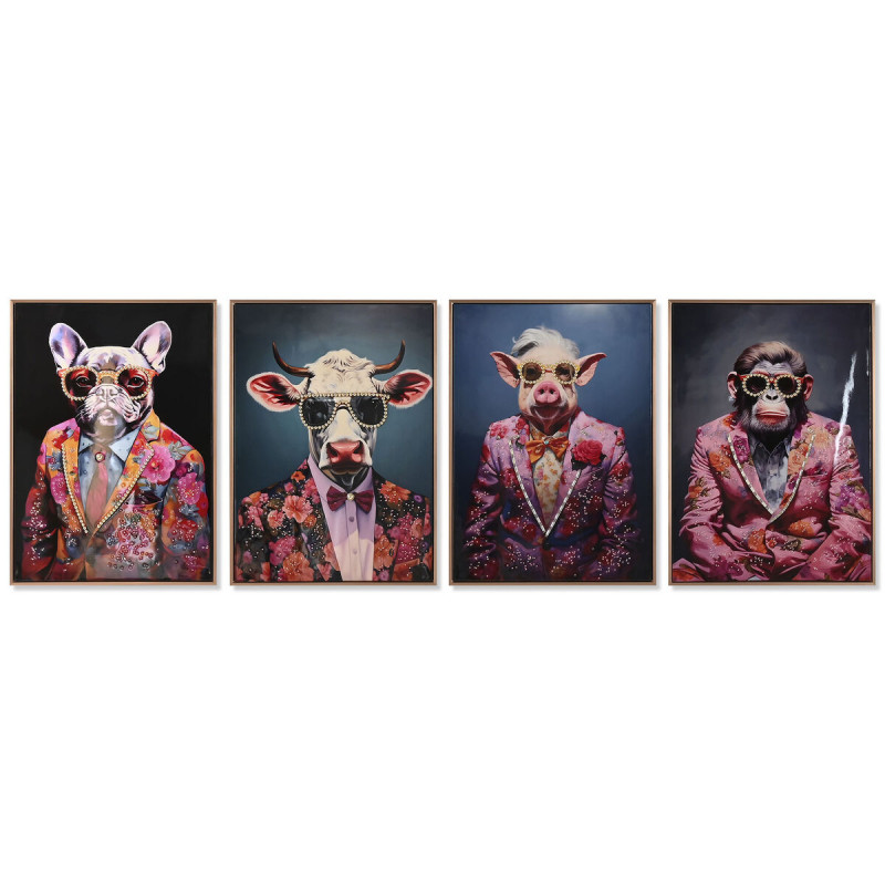 Cadre Home ESPRIT Bleu Rouge Animal Laqué 52,5 x 2,8 x 72,5 cm (4 Unités)