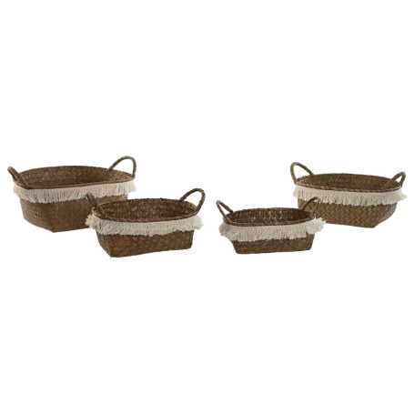 Set de basket Home ESPRIT Blanc Naturel Fibre naturelle Boho Usé (4 Pièces)