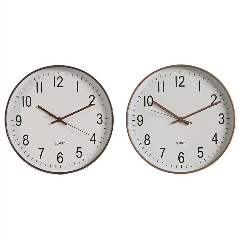 Horloge Murale Home ESPRIT Blanc Marron Naturel PVC 30 x 4 x 30 cm (2 Unités)
