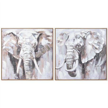 Cadre Home ESPRIT Blanc Marron Gris Eléphant Colonial 80 x 3