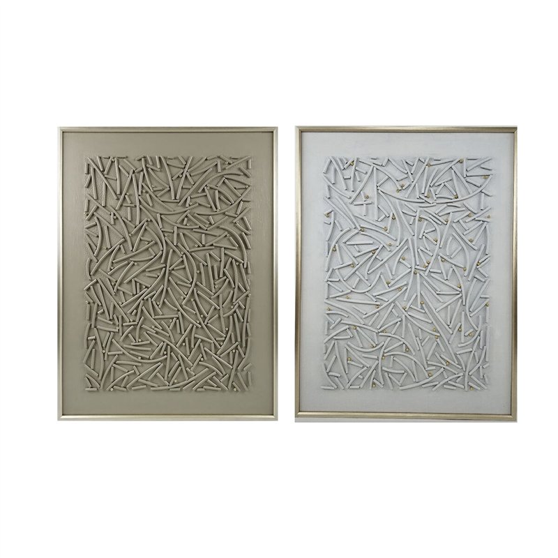 Cadre Home ESPRIT Blanc Beige Doré Moderne Urbaine 90 x 3,5 x 120 cm (2 Unités)