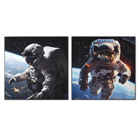Cadre Home ESPRIT Bleu Noir Moderne Astronaute Laqué 100 x 4 x 100 cm (2 Unités)