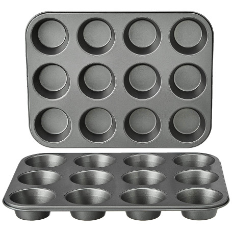 Amazon Basics Ronde moules à muffins en acier carbone antiadhésif, Lot de 2, Gris