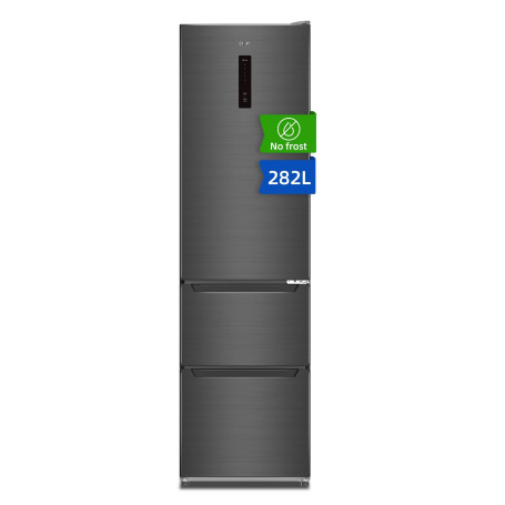 CHIQ Réfrigérateur Combiné avec 3 portes, Sans givre 282L,CID282NEIBE Double système inverter,Flux d'air multiples, Électronique