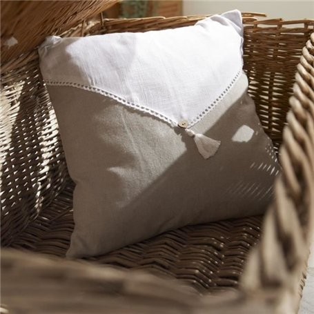 Coussin - TODAY - CHARME - Slub x Chambray x Pompon Berenice - 40 x 40 cm