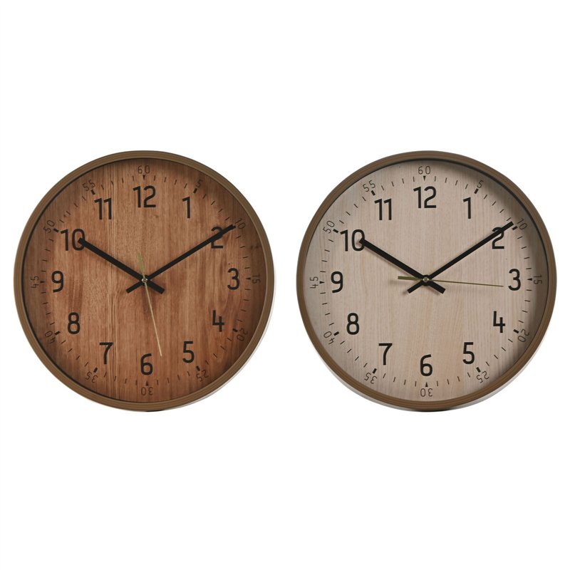 Horloge Murale Home ESPRIT Marron Naturel PVC Bois 30 x 4 x 30 cm (2 Unités)