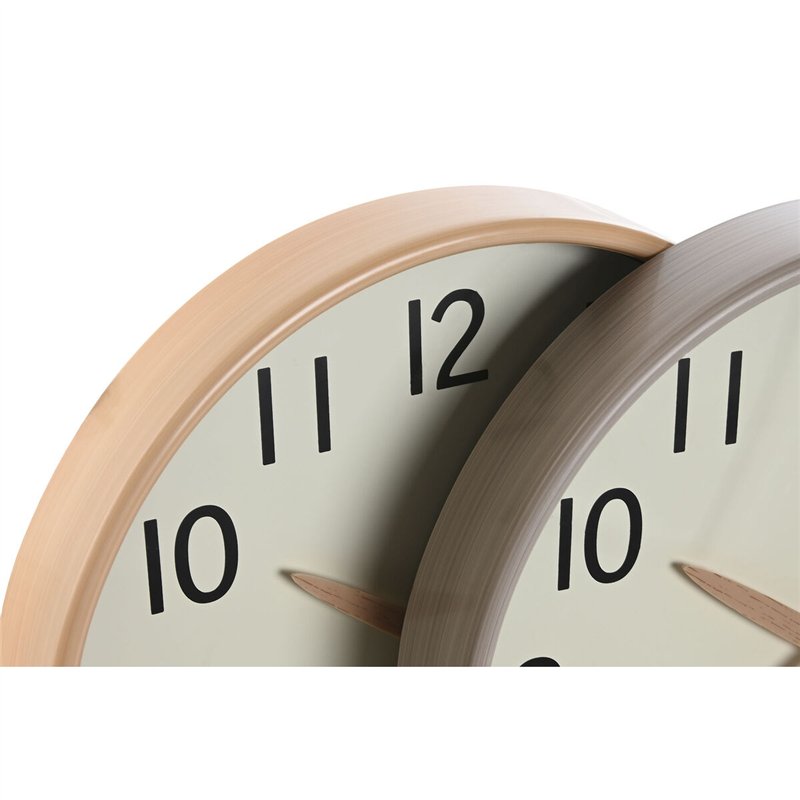 Image secondaire de Horloge Murale Home ESPRIT Beige Naturel PVC Bois 30 x 4,7 x 30 cm (2 Unités)