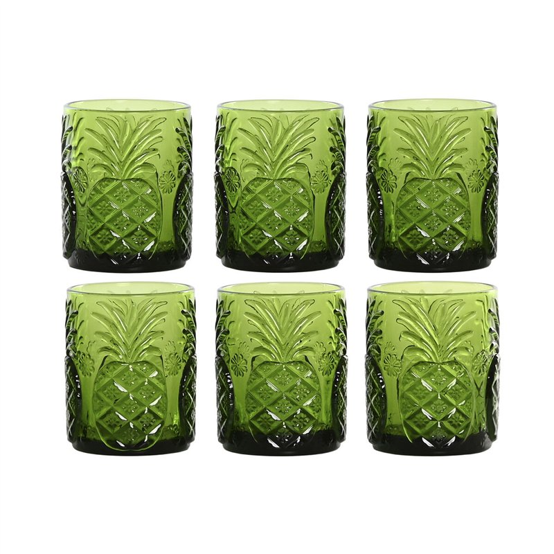 Set de Verres Home ESPRIT Vert Verre Avec relief 300 ml (6 Unités)