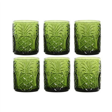 Set de Verres Home ESPRIT Vert Verre Avec relief 300 ml (6 Unités)
