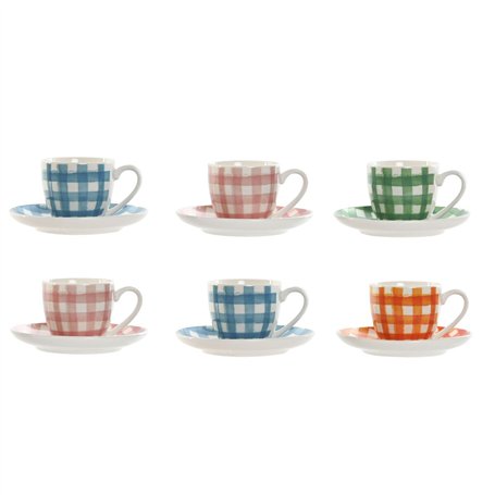 Jeu de 6 tasses avec plat Home ESPRIT Bleu Blanc Vert Orange Rose Porcelaine 90 ml