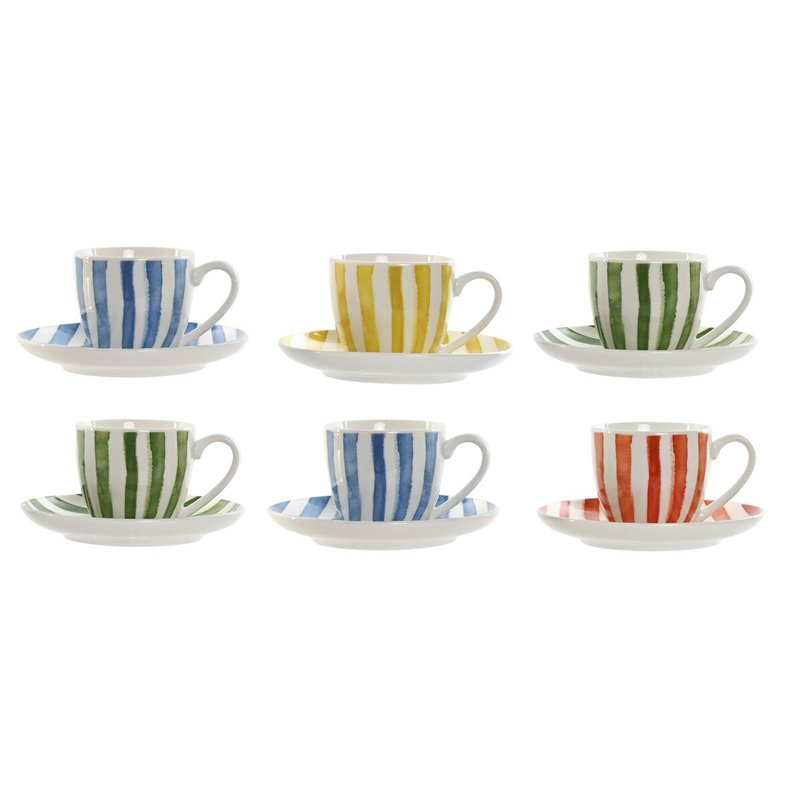 Jeu de 6 tasses avec plat Home ESPRIT Jaune Bleu Vert Corail Porcelaine 90 ml