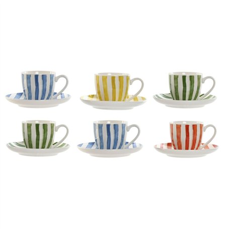 Jeu de 6 tasses avec plat Home ESPRIT Jaune Bleu Vert Corail Porcelaine 90 ml