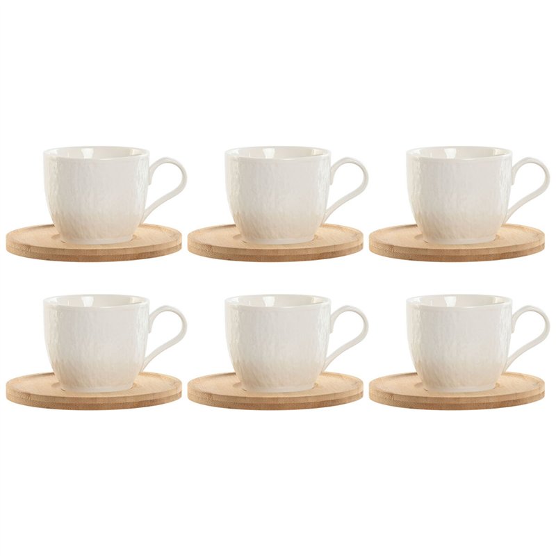 Jeu de 6 tasses avec plat Home ESPRIT Blanc Naturel Bambou Porcelaine 220 ml