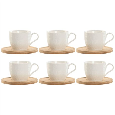 Jeu de 6 tasses avec plat Home ESPRIT Blanc Naturel Bambou Porcelaine 220 ml