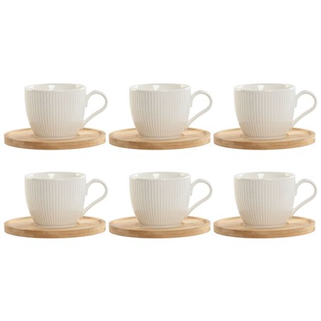 Jeu de 6 tasses avec plat Home ESPRIT Blanc Naturel Bambou Porcelaine 220 ml