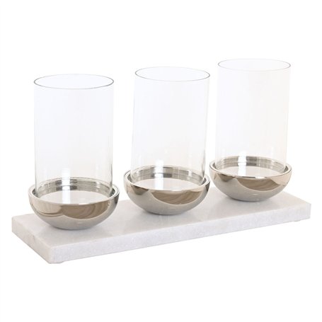 Bougeoir Home ESPRIT Blanc Argenté Verre Marbre 40 x 13 x 22 cm