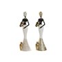 Figurine Décorative Home ESPRIT Blanc Noir Doré Africaine 9,5 x 7,5 x 31 cm (2 Unités)