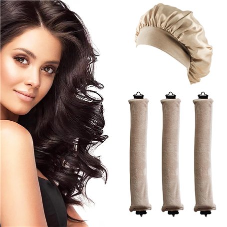 JINJUMEI 3 Pcs Boucles Sans Chaleur et 1 pcs Bonnet de Nuit en Soie