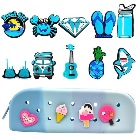 MKKZLPN Silicon Pen Sac Trousse à stylos en Silicone étanche pour étui de Grande capacité Sac à Crayons École avec Charmes de Ch