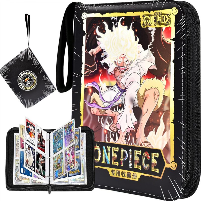 Classeur d'album de cartes à collectionner à 4 poches, 50 pochettes amovibles pour 400 cartes, album porte-cartes en cuir PU avec fermeture éclair et sangle pour jeux, organiseur de rangement de