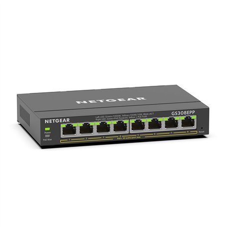 NETGEAR GS308EPP Commutateur réseau 8 Ports Gigabit Ethernet Plus avec 8 PoE+ @ 123 W