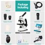 40X-2000X Microscope pour Enfants Adultes, Microscope Professionnel étudiant à Double éclairage LED avec Kits scientifiques, pou