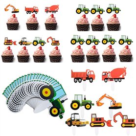 Ohaoduo Lot de 56 décorations pour cupcakes en forme de véhicule de chantier, pelleteuse, décoration de gâteau, voiture, thème c Ohaoduo Lot de 56 décorations pour cupcakes en forme de véhicule de chantier