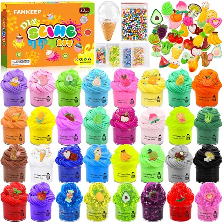 FAMKEEP Kit Slime Fluffy pour Enfants 32 pcs Mini Slime kit Crystal Slime