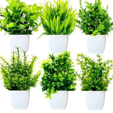 Purpledi 6 Pièces Mini Plantes Artificielles Verdure Plastique Faux Plantes avec Pot