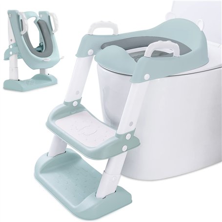 JEDWKFA Réducteur Toilette Enfant Avec Escalier Réglable - Siège Toilette Bébé Antidérapant Avec Coussin PU Moelleux, Idéal Garçons Et Filles 1-7 Ans