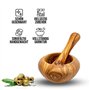 Mortier avec pilon en bois d'olivier - Fait main avec bord naturel - Mortier de cuisine en bois - Mortier durable pour herbes et