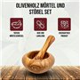 Mortier avec pilon en bois d'olivier - Fait main avec bord naturel - Mortier de cuisine en bois - Mortier durable pour herbes et