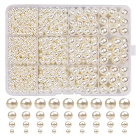 Lot de 1320 perles de verre beiges - Perles d'imitation - Blanc crème - Pour la fabrication de bijoux, colliers, bracelets, bijo Lot de 1320 perles de verre beiges - Perles d'imitation - Blanc crème - Pour la fabrication de bijoux