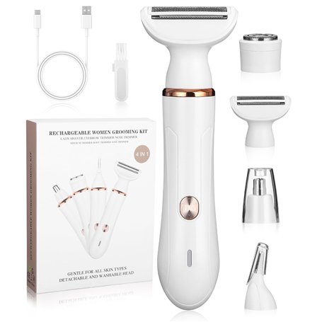 Bixury Rasoir Électrique Pour Femme 4 en 1 Rasoir Femme Electrique Rasoir Electrique Femme Rasoir Indolore avec 4 Têtes Flottant