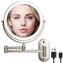 Miroir Grossissant Lumineux 1X/10X Mural Miroir Grossissant Lumineux Mural et 360°Pivotant 3 couleurs luminosité et température