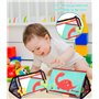 Zawaer Jouets Montessori, Jouet Miroir Bebe eveil 0-9 Mois,Miroir bébé Pliable, Motif Noir et Blanc très contrasté, avec Livre e
