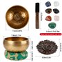 Bol Chantant,7.9cm Bol de Méditation Yoga avec Maillet en Bois/Coussin de Soie/7 Pierres de Chakra/Porte-encens/Sac, Bol de Médi